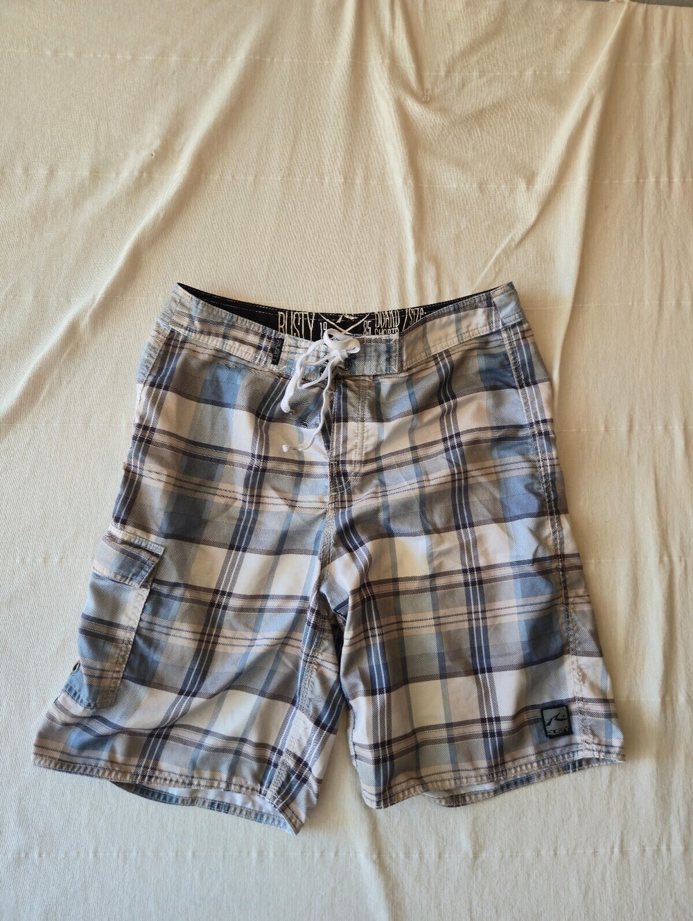 Vintage Y2k Rusty Men's Plaid Cargo Board Shorts Size 32